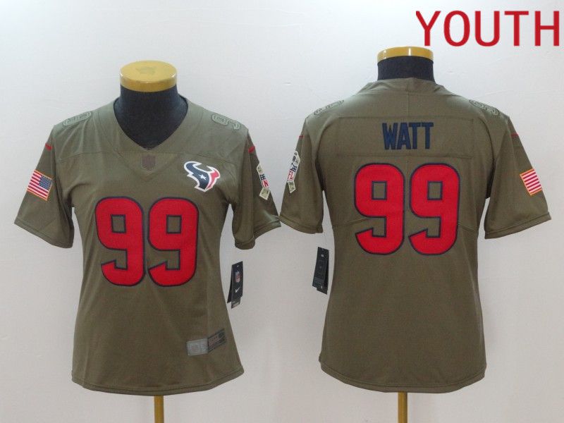 Youth Houston Texans #99 Watt Red Nike Olive Salute To Service Limited NFL Jersey